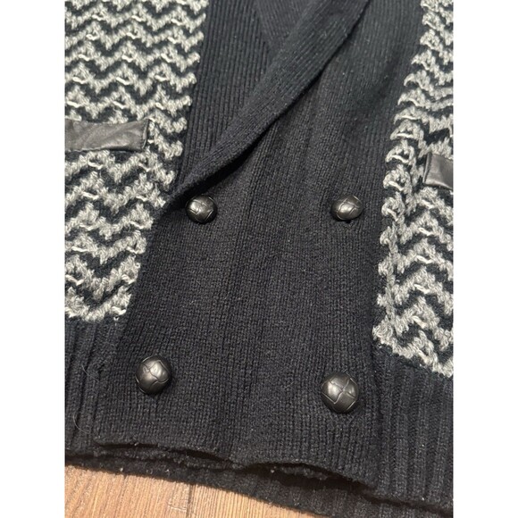 Vintage 80’s 90’s Cardigan Men’s M Black White Geometric Pattern Acrylic Knit - Picture 2 of 6